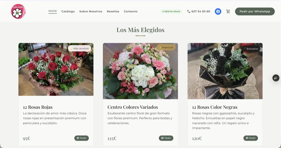 Catálogo de la tienda online de Floristería Alameda, con foto, descripción, precio y botón de pedido en cada producto