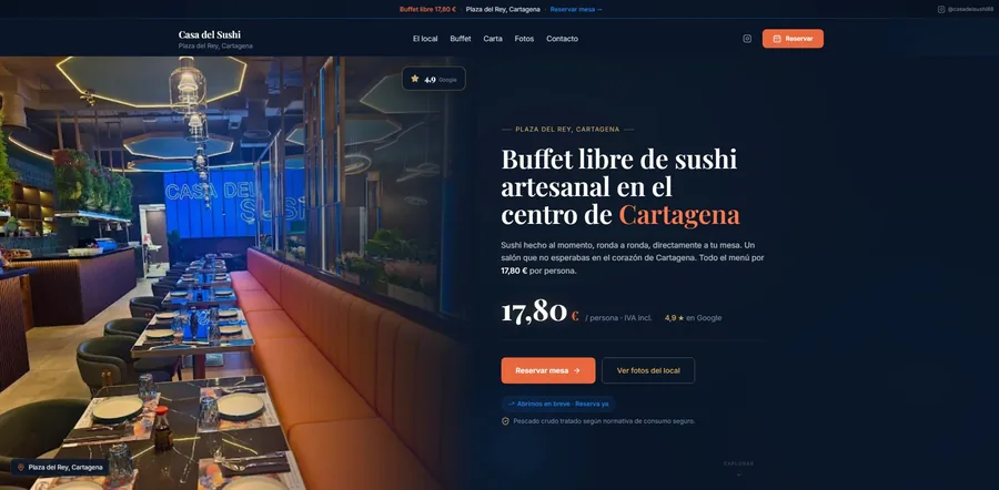 Página web para restaurante Casa del Sushi en Cartagena - diseño web a medida