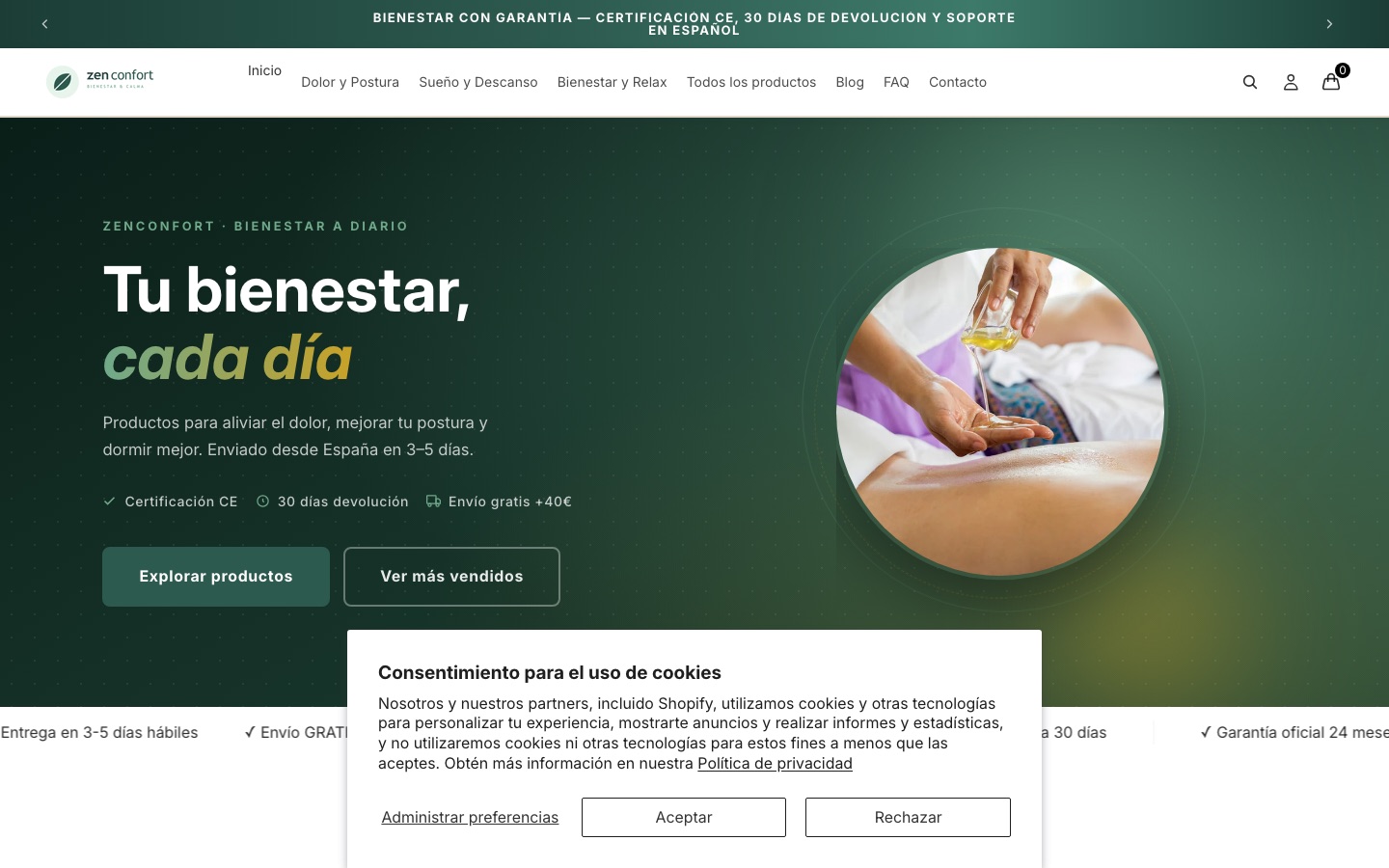 Zenconfort — tienda headless Next.js + Shopify Storefront API, proyecto propio de Ruipérez Studio